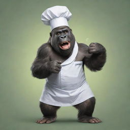 Cartoon-style gorilla, playfully tagged as 'Monke', wearing a chef's hat