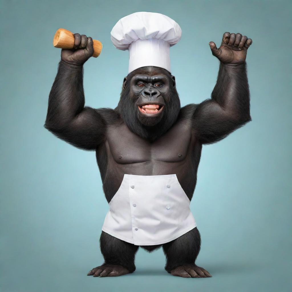 Cartoon-style gorilla, playfully tagged as 'Monke', wearing a chef's hat