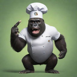 Cartoon-style gorilla, playfully tagged as 'Monke', wearing a chef's hat