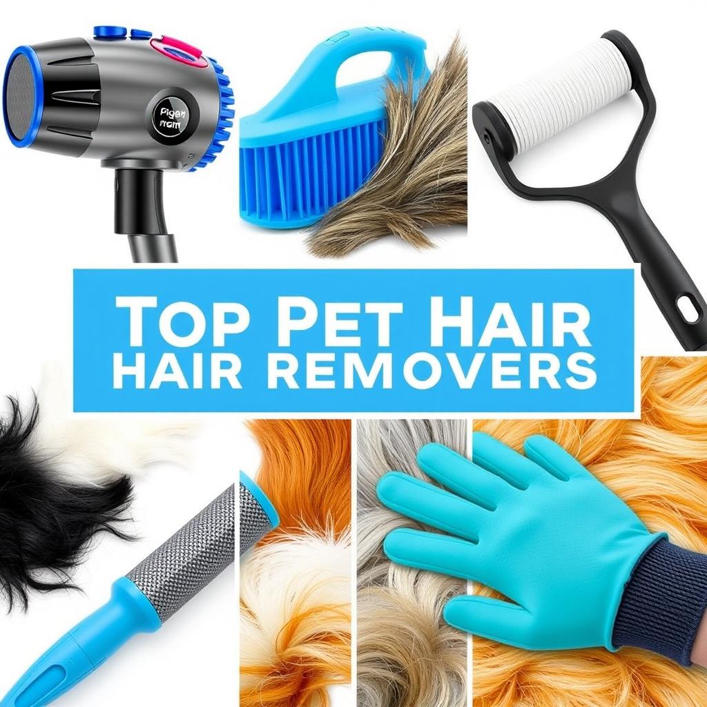 A collage image showcasing the top pet hair removers, each product displayed with vivid detail