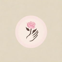 A logo featuring a hand made of flame, gently holding a delicate pink rose.