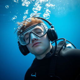 An underwater diver, equipped with modern diving gear, is immersed in the serene blue depths of the ocean