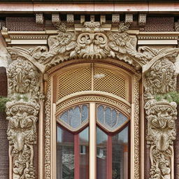 Generate an elaborate image of a house's front elevation featuring intricate architectural elements.
