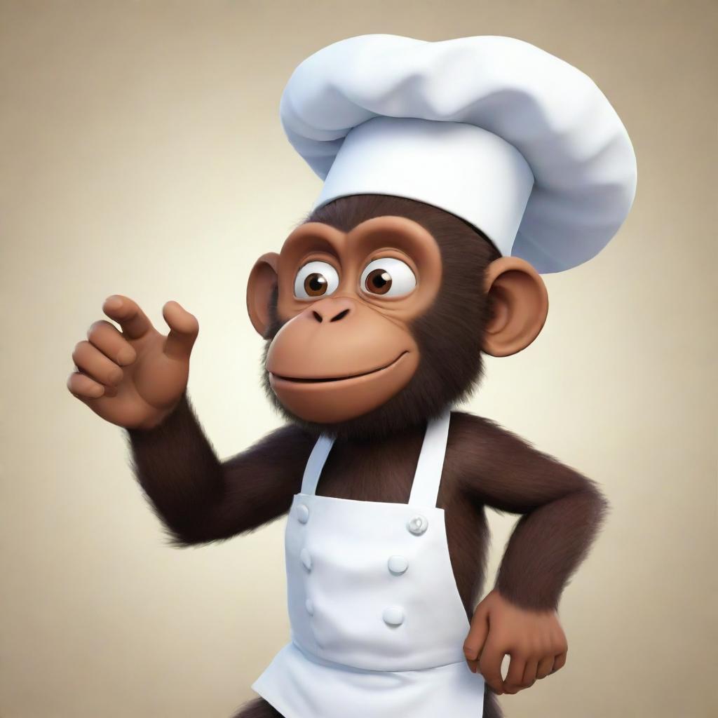 A cartoon rendition of a monkey from the VR game Gorilla Tag wearing a chef's hat