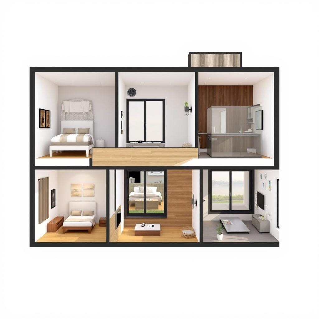 Design of a modern house plan for a 90-square-yard plot, featuring three spacious bedrooms with built-in storage, including one en-suite bathroom for privacy and convenience