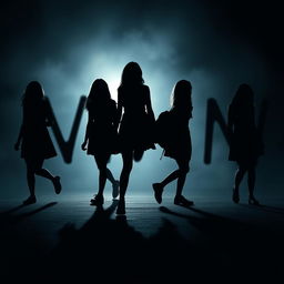 Design a creative image featuring the silhouettes of five girls walking