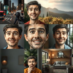 Create a series of realistic and creative portraits featuring a generic adult face that could represent the user