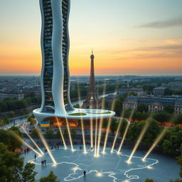 Bionic-shaped skyscraper with smooth lines and zigzags, located in Paris