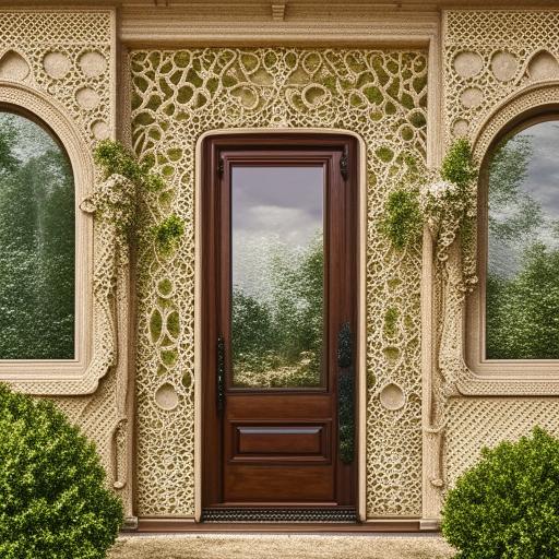 Generate an elaborate image of a house's front elevation featuring intricate architectural elements.