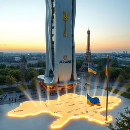 Bionic-shaped skyscraper with smooth lines and zigzags, located in Paris