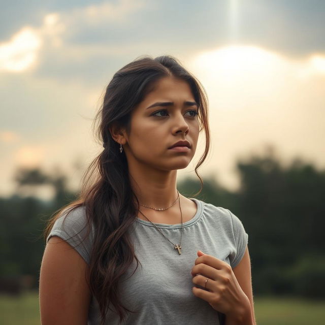 A young woman deep in contemplation, her expression a mix of grief and determination as she reflects on a past relationship