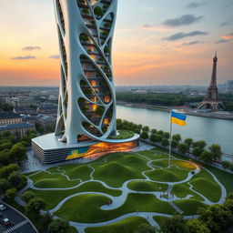 Bionic-shaped skyscraper with smooth lines and zigzags in Paris