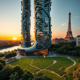 Bionic-shaped skyscraper with smooth lines and zigzags in Paris