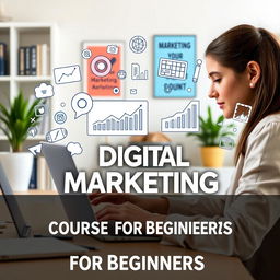 A modern and engaging image representing a digital marketing course for beginners