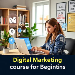 A modern and engaging image representing a digital marketing course for beginners