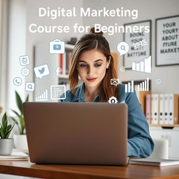 A modern and engaging image representing a digital marketing course for beginners