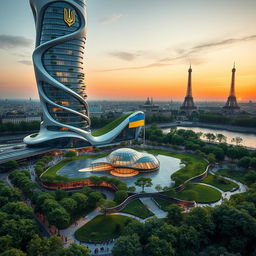 Bionic-shaped skyscraper with smooth lines and zigzags, located in Paris