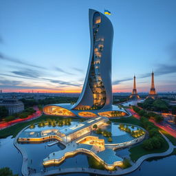 Bionic-shaped skyscraper with smooth lines and zigzags in Paris