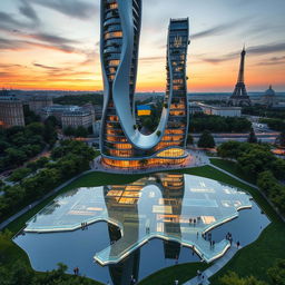 Bionic-shaped skyscraper with smooth lines and zigzags in Paris