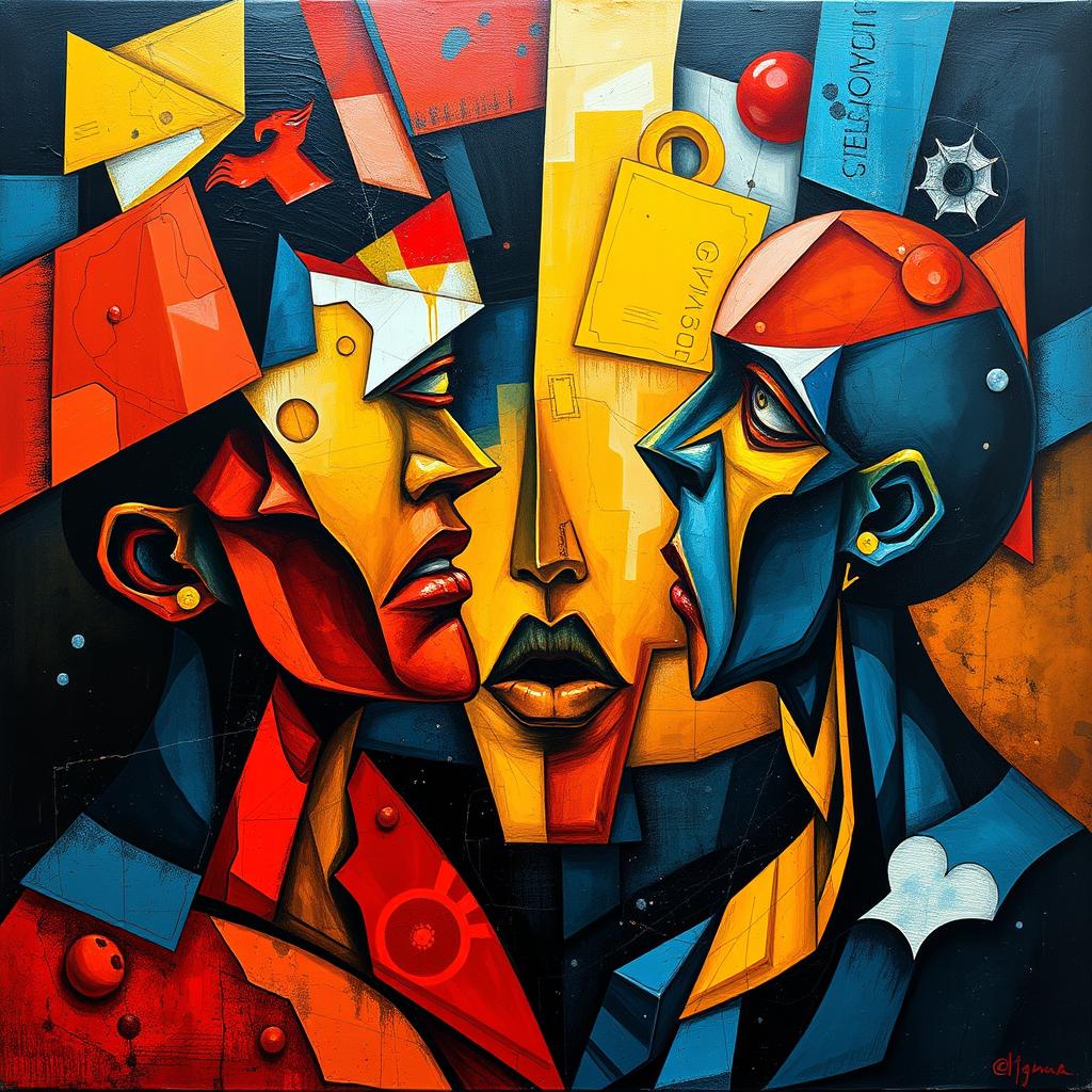 A captivating art piece merging expressionism and cubism, showcasing abstract and emotive elements