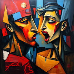 A captivating art piece merging expressionism and cubism, showcasing abstract and emotive elements