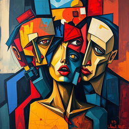 A captivating art piece merging expressionism and cubism, showcasing abstract and emotive elements