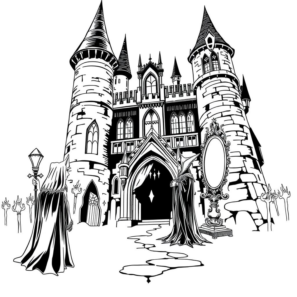 The Evil Queen's castle, characterized by dark towers and a sinister atmosphere