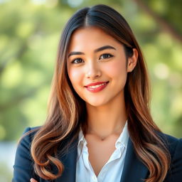 A young woman exuding self-respect, standing confidently with a slight smile and maintaining good posture