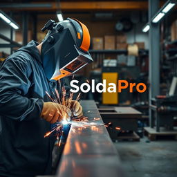 A conceptual image for a business project titled "SoldaPro", showcasing a welding company