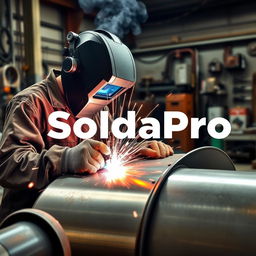 A conceptual image for a business project titled "SoldaPro", showcasing a welding company