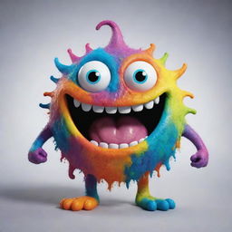 A cheerful, colorful, gooey monster displaying an expression of happiness.