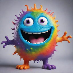 A cheerful, colorful, gooey monster displaying an expression of happiness.