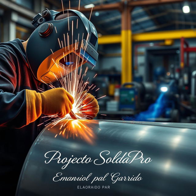 A conceptual image for a business project titled "Projecto SoldaPro," featuring a welding company