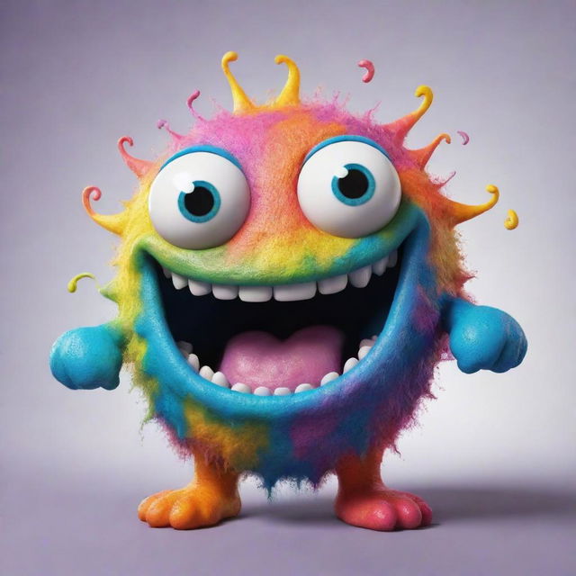 A cheerful, colorful, gooey monster displaying an expression of happiness.