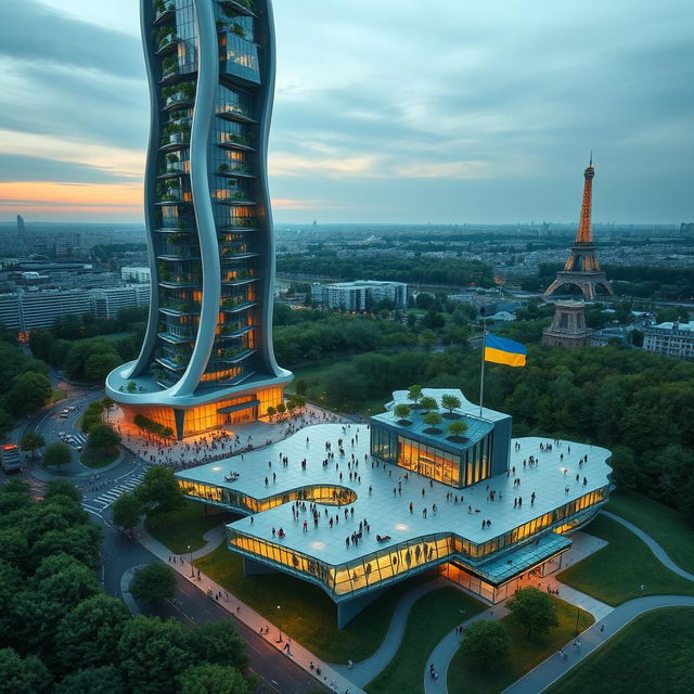 Bionic-form skyscraper with flowing lines and zigzags located in Paris