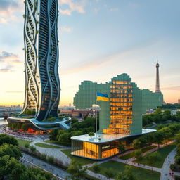 Bionic-form skyscraper with flowing lines and zigzags located in Paris