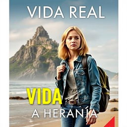 A book cover titled 'VIDA REAL: A HERANÇA' featuring a young woman with medium length blonde hair and a thoughtful expression