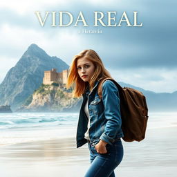 A book cover titled 'VIDA REAL: A HERANÇA' featuring a young woman with medium length blonde hair and a thoughtful expression