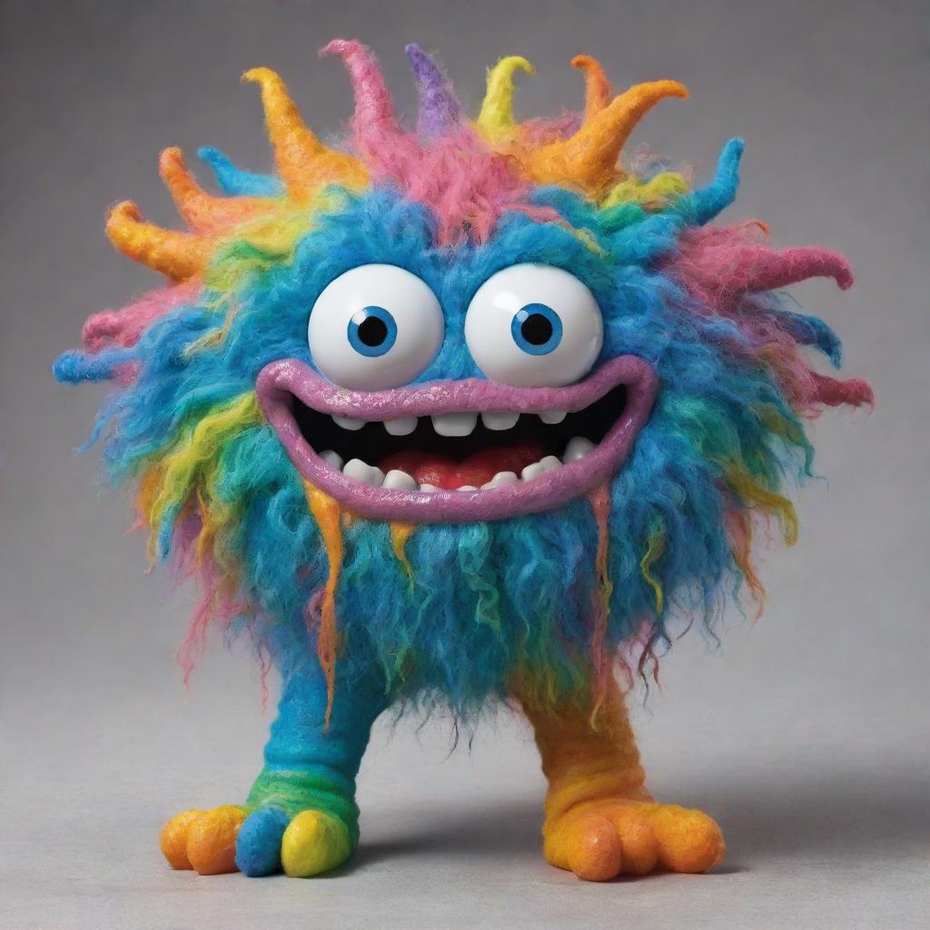 The previous colorful, cheerful gooey monster with added, exaggerated amounts of hair.