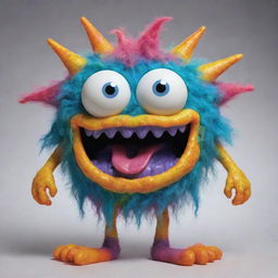 The previous colorful, cheerful gooey monster with added, exaggerated amounts of hair.