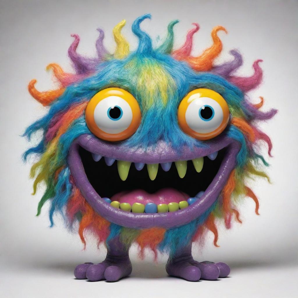 The previous colorful, cheerful gooey monster with added, exaggerated amounts of hair.