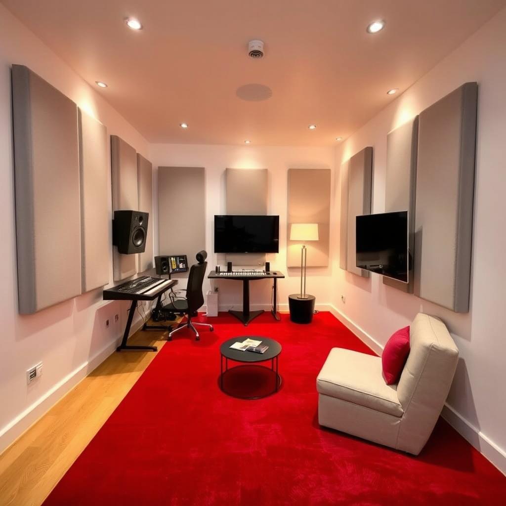 A cozy home recording studio measuring 5 meters in width and 3