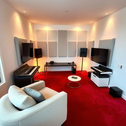 A cozy home recording studio measuring 5 meters in width and 3