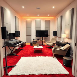 A cozy home recording studio measuring 5 meters in width and 3