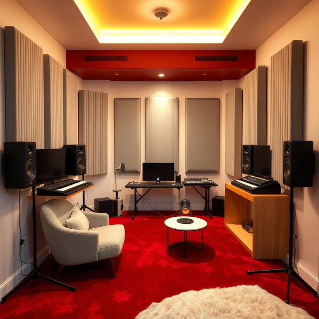 A cozy home recording studio measuring 5 meters in width and 3