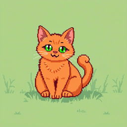 A pixel art illustration of a ginger cat with a fluffy tail sitting gracefully