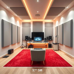 A home recording studio measuring 5 meters in width and 3