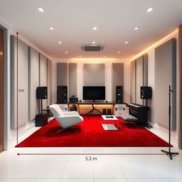 A home recording studio measuring 5 meters in width and 3