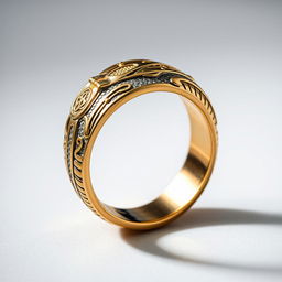 A golden ring intricately crafted with metal from swords, showcasing an exquisite blend of elegance and warrior strength