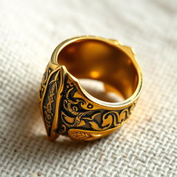 A striking golden ring carefully crafted from the metal of swords and daggers